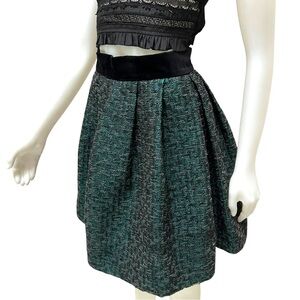 Vintage MEZZO Red Label Teal Tinsel Brocade Pouf Skirt Metallic Coquette Girl 90